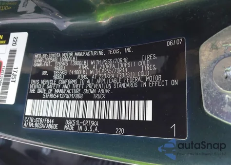 2007 Toyota Tundra Sr5 V8 from USA, damaged, VIN 5TFRV54137X017868